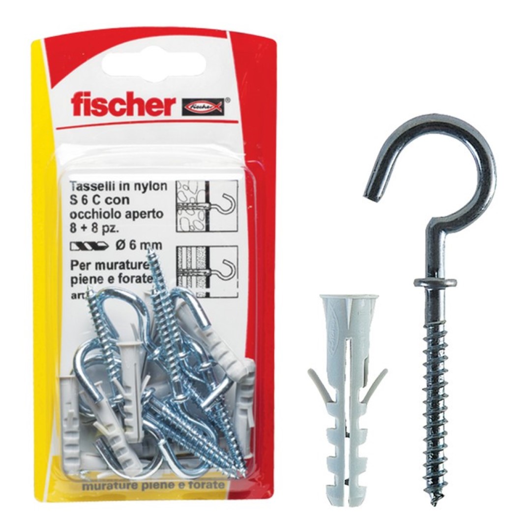 Tasselli Nylon S 6 C 8 K Con Gancio Corto Set 5 Pezzi – Fischer